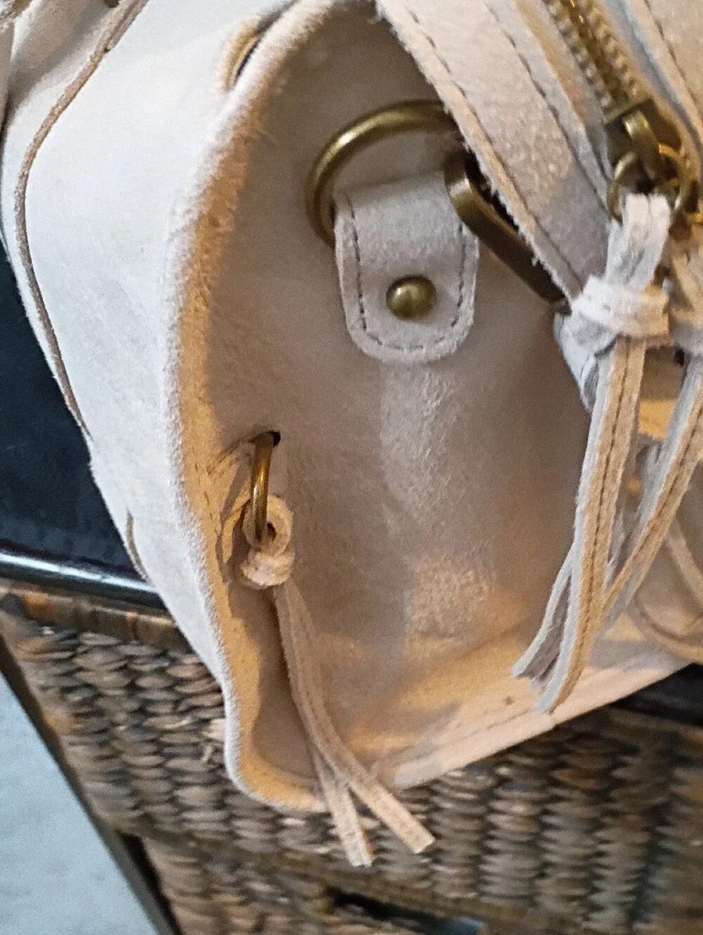 Neutral Leather Satchel with Detachable Strap by